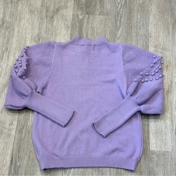 Vine & Love Purple Pom Pom Sleeve Sweater Large NWT Lavender Balloon Sleeve Knit - Picture 7 of 9